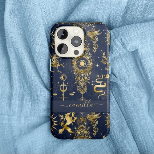 Celestial Gold Astronomy Galaxy Monogrammed iPhone 13 Pro Case