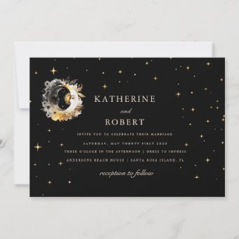 Celestial Gold Black Duality Moon Wedding Invitation | Zazzle