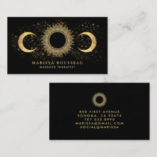 Celestial Gold Black Massage Therapist Business Card