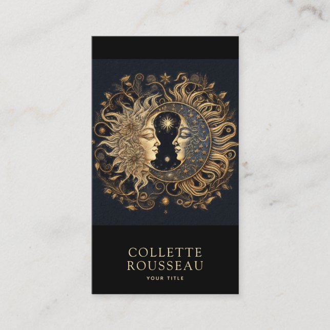 Celestial Gold Black Sun Moon  Business Card (Front)