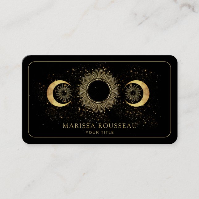 Celestial Gold Black Sun Moon  Business Card (Front)