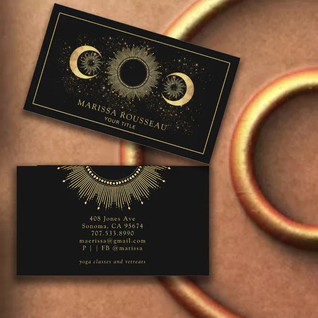 Celestial Gold Black Sun Moon Business Card | Zazzle