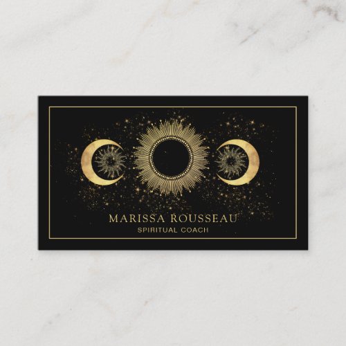 Celestial Gold Black Sun Moon  Business Card