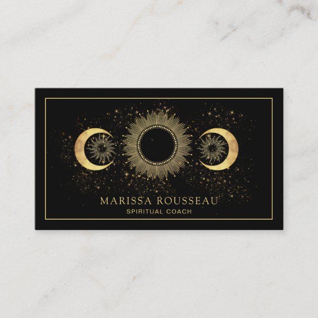Celestial Gold Black Sun Moon  Business Card (Front)