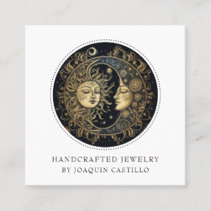 Celestial Gold Black Sun Moon Jewelry Designer Square Business Card