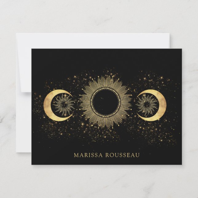 Celestial Gold Black Sun Moon  Note Card (Front)