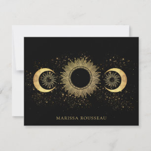 Celestial Gold Black Sun Moon  Note Card