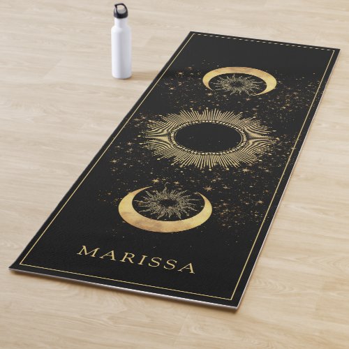 Celestial Gold Black Sun Moon Phase Personalized  Yoga Mat