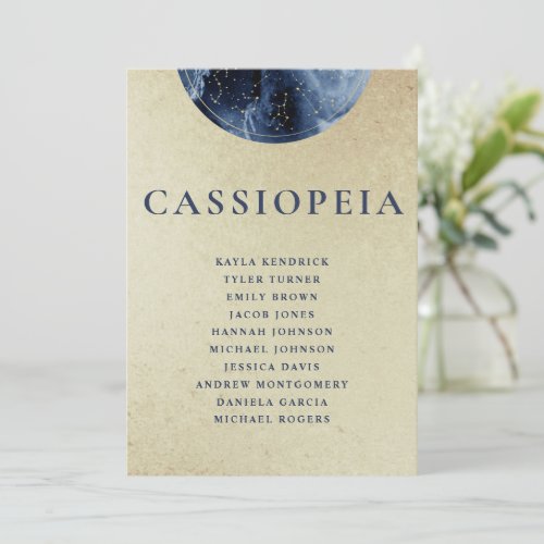 Celestial Gold Blue Seating Plan Cards Guest Names