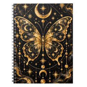 Celestial Gold Butterfly Moon & Stars Notebook