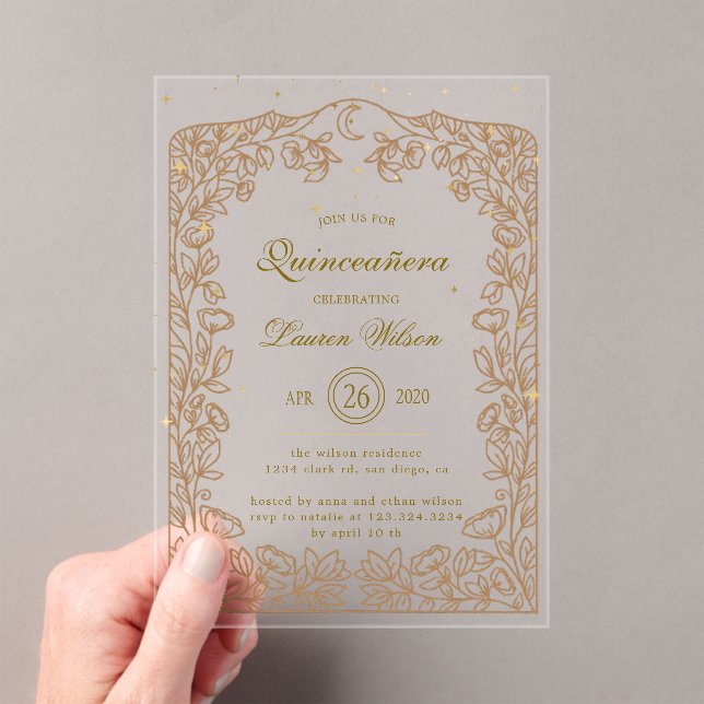 Celestial Gold Exclusive Quinceanera Acrylic Invitations (Insitu (Handheld))