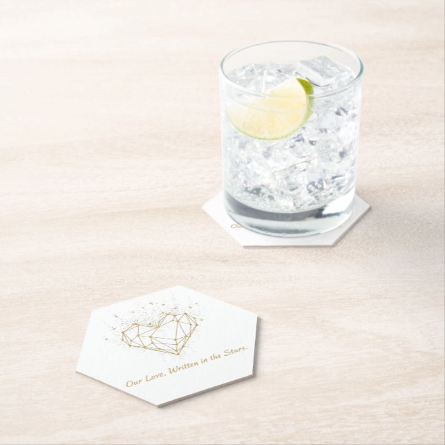 Celestial Gold Heart Wedding Coasters - Our Love (Insitu)