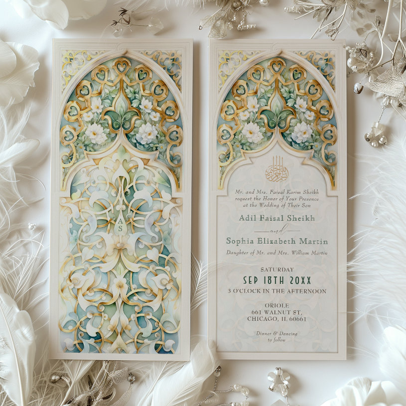 Celestial Gold &amp; Jade Islamic Wedding                    Invitation