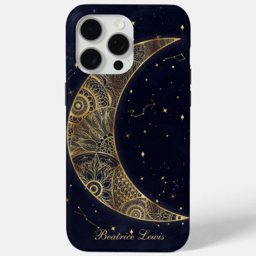 Celestial Gold Moon Aesthetic iPhone 15 Pro Max Case