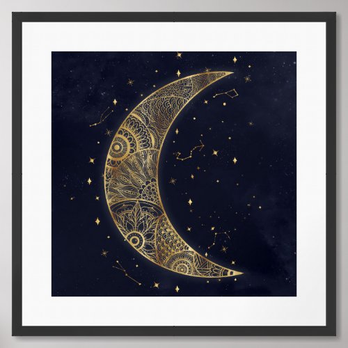 Celestial Gold Moon Aesthetic  Framed Art