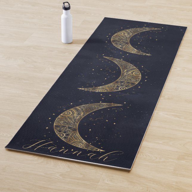 Celestial Gold Moon Aesthetic Yoga Mat (In Situ)
