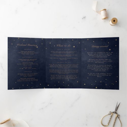 Celestial Gold Moon Folded Wedding Program