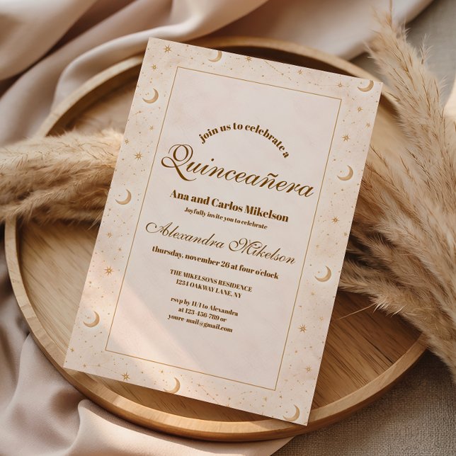 Celestial Gold Moon Quinceañera Invitation (Creator Uploaded)