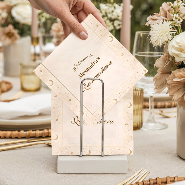 Celestial Gold Moon Quinceañera Napkins (Creator Uploaded)