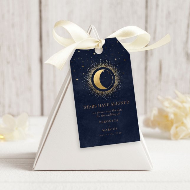 Celestial Gold Moon Save The Date Photo Gift Tags (Creator Uploaded)