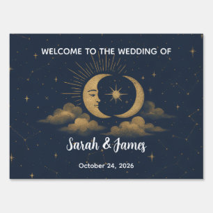Celestial Gold Moon Starry Night Wedding Welcome Sign