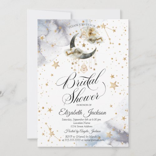 Celestial Gold Moon Stars Bridal Shower  Invitation