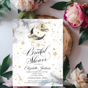 Celestial Gold Moon Stars Bridal Shower Invitation