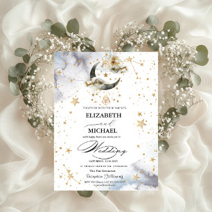Celestial Gold Moon Stars Invitation