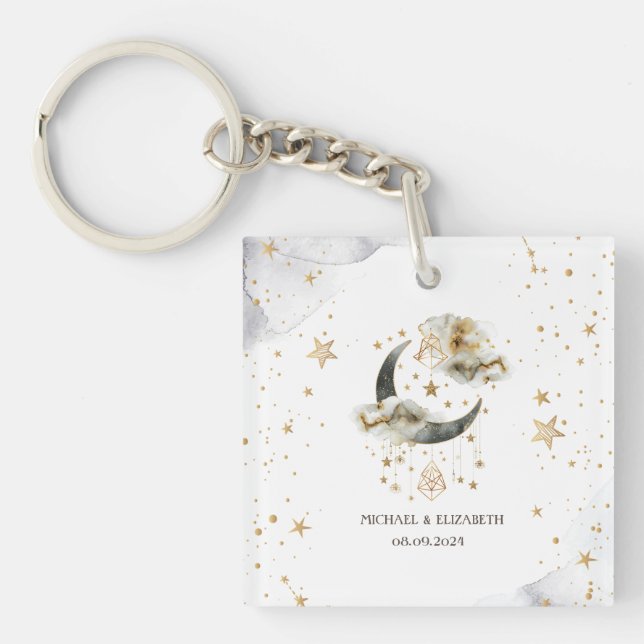 Celestial Gold Moon Stars  Keychain (Front)