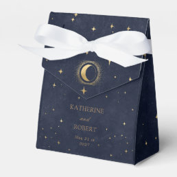 Celestial Gold Moon Stars Monogram Wedding Favor Boxes