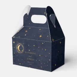 Celestial Gold Moon Stars Monogram Wedding Favor Boxes