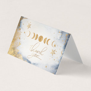Celestial Gold Moon,Stars Watercolor Thank You Business Card