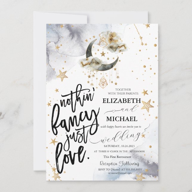 Celestial Gold Moon Stars Wedding  Invitation (Front)