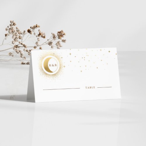 Celestial Gold Moon Wedding Place Card