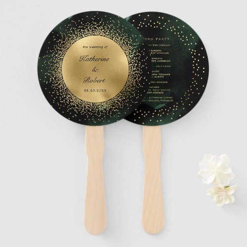 Celestial Gold Moon Wedding Program Hand Fan