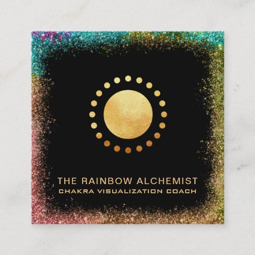   Celestial Gold Sacred Geometry Chakra Glitter Square Business Card