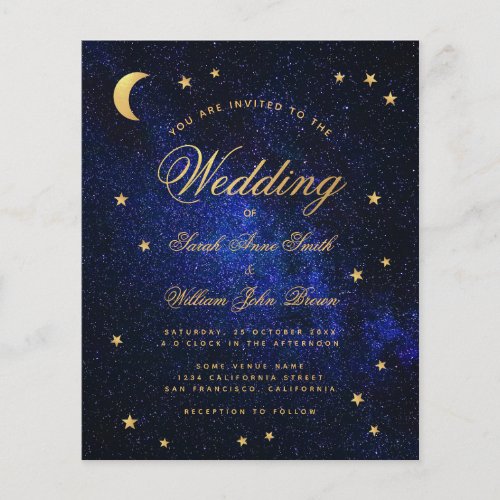 Celestial Gold Star Moon Budget Wedding Invitation