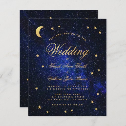 Celestial Gold Star Moon Budget Wedding Invitation | Zazzle