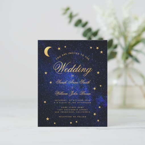 Celestial Gold Star Moon Budget Wedding Invitation | Zazzle