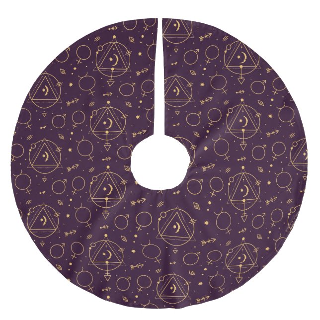 Celestial Gold Star Solareclipse theme Brushed Polyester Tree Skirt (Front)