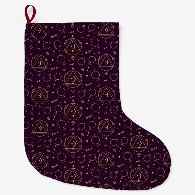Celestial Gold Star Solareclipse theme Large Christmas Stocking (Front)