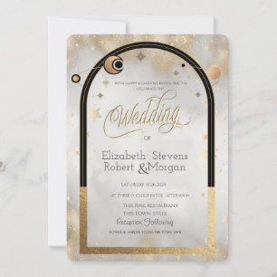 Celestial Gold Star Sun And Moon Galaxy Wedding Invitation