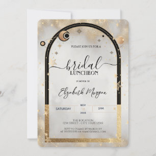 Celestial Gold Star Sun Moon Galax Bridal Luncheon Invitation