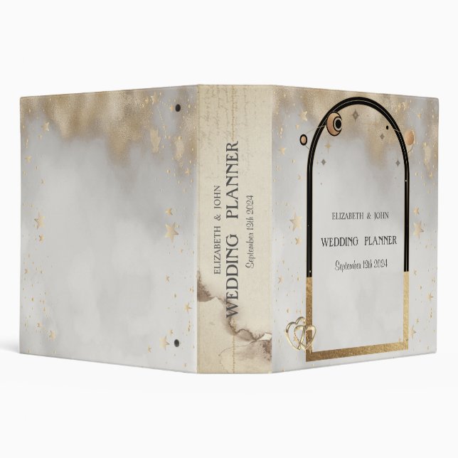 Celestial Gold Star Sun Moon Galaxy 3 Ring Binder (Background)