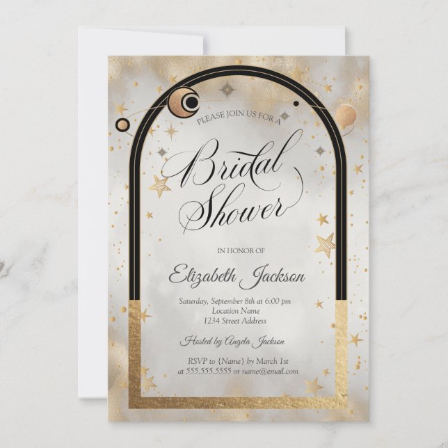 Celestial Gold Star Sun Moon Galaxy Bridal Shower Invitation (Front)