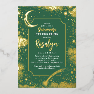 Celestial Gold Stars and Moon Night Quinceanera  Foil Invitation
