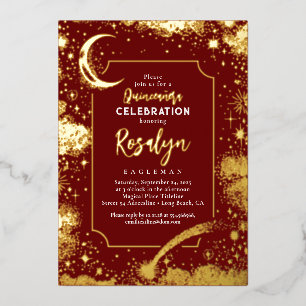Celestial Gold Stars and Moon Night Quinceanera Foil Invitation