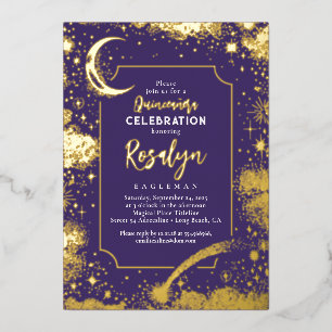 Celestial Gold Stars and Moon Night Quinceanera Foil Invitation