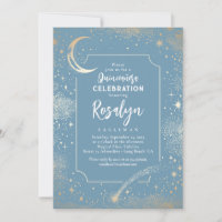 Celestial Gold Stars and Moon Night Quinceanera 