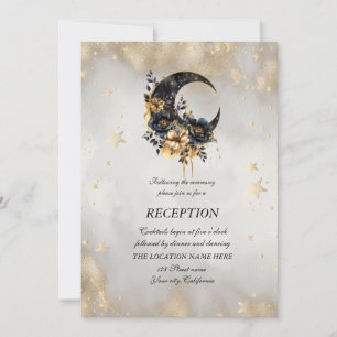 Celestial Gold Stars Flowers Moon Invitation